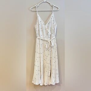 Loft Plus midi dress, ivory with black polka dots, size 14